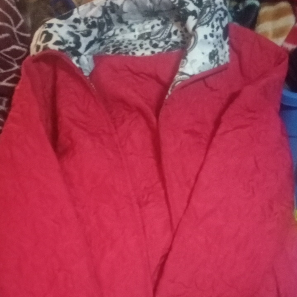 Red Quilted Jacket with Patterned Lining